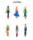 Collection of stylish young women dressed in trendy clothes. Vector fashion illustration. Royalty Free Stock Photo