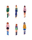 Collection of stylish young women dressed in trendy clothes. Vector fashion illustration. Royalty Free Stock Photo