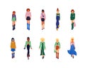 Collection of stylish young women dressed in trendy clothes. Vector fashion illustration. Royalty Free Stock Photo