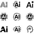 Collection of stylized ai logos and icons representing artificial intelligence Royalty Free Stock Photo