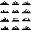 Collection of stylized black silhouette mountain peaks Royalty Free Stock Photo