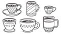 Collection of Stylized Coffee Cups and Mugs Outlined, vector design Generative AI Royalty Free Stock Photo