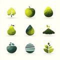 Abstract Nature Icons: Fruits, Leaves, and Elements Royalty Free Stock Photo