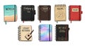 Collection of stylized notebooks with diverse designs, arranged on a white background Royalty Free Stock Photo