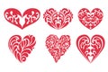 Collection stylized ornate hand drawn heart isolated