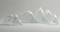 A collection of stylized translucent blue-grey mountain shapes with white peaks stands on a textured light grey background Royalty Free Stock Photo
