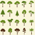 Collection of stylized tree illustrations featuring various shapes and sizes. Includes Royalty Free Stock Photo