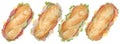 Collection of sub deli sandwiches baguettes with ham and cheese Royalty Free Stock Photo