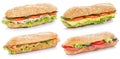 Collection of sub sandwiches with salami ham cheese salmon fish Royalty Free Stock Photo