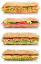 Collection of sub sandwiches with salami ham cheese salmon fish Royalty Free Stock Photo