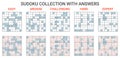 Collection of sudoku of varying difficulty with answers. Set of vector puzzles. Royalty Free Stock Photo