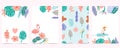 Collection of summer background set with palm,flower,flamingo.Editable vector illustration for invitation,postcard and website Royalty Free Stock Photo