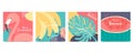 Collection of summer background set with palm,watermelon flamingo,banana.Hello summer Royalty Free Stock Photo