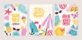 Collection of summer card or flyer templates with decorative summertime lettering and tropical exotic paradise beach