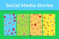 Collection summer post vertical social media stories banner vector multimedia background summertime