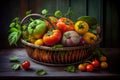 A collection of summer squash, eggplants, and cucumbers in a colorful wire basket, ready to be grilled