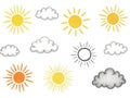 Collection of sun and cloud illustrations in various styles Royalty Free Stock Photo
