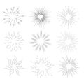 Collection of sunburst. Set of elements for design. Rays black. Royalty Free Stock Photo