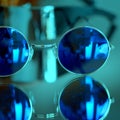 Collection of sunglasses on big reflection mirror Royalty Free Stock Photo