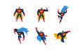 Collection of superheroes, superman character men with super powers vector Illustration on a white background Royalty Free Stock Photo