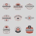 Collection sushi bar minimalist vintage logo line vector Japanese food cafe restaurant emblem