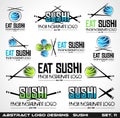 Collection of Sushi Restaurant flat style logo designs for food