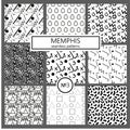 Collection of swatches memphis patterns - seamless. Fashion 80-90s. Black and white mosaic textures.