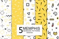 Collection of swatches memphis patterns - seamless. Fashion 80-90s.