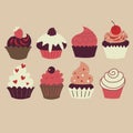 Collection of sweet sweet cupcakes with cream