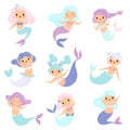 Collection of Sweet Little Mermaids, Lovely Fairytale Girl Princess Mermaid Characters Vector Illustration Royalty Free Stock Photo