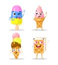 Collection sweets emotion lovely ice cream, doodle icons. Beautiful sweet . Set of funny creams. Flat design.