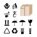 Collection of 12 symbols depicted on the package and box Royalty Free Stock Photo
