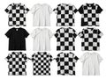 Collection of t-shirts with checkered and solid patterns isolated on white background Royalty Free Stock Photo