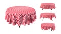 Collection of tables draped with red and checkered cloths on transparent background Royalty Free Stock Photo