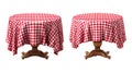 Collection of tables draped with red and checkered cloths on transparent background Royalty Free Stock Photo