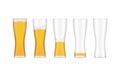 Collection tall glasses with beer full and empty realistic vector glassware filling lager foam Royalty Free Stock Photo