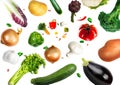 Collection of tasty fresh vegetables mix flying on an isolated white background Royalty Free Stock Photo