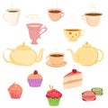 Collection of teacups, teapots and sweets