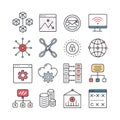 Collection of technology and data icons including blockchain network cloud computing and security Royalty Free Stock Photo