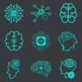 Collection of technology icon set, such as robot, digital, vr, ai, cyber and artificial Intelligence Vector Line Icons Set. Face Royalty Free Stock Photo