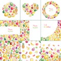 Collection of templates with hand drawn bright stylish fruits