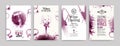 Collection of templates with wine designs. Brochures, posters, invitation cards, promotion banners, menus. Wine stains background Royalty Free Stock Photo