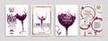Collection of templates with wine designs. Brochures, posters, invitation cards, promotion banners, menus. Wine stains, drops. Royalty Free Stock Photo