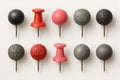 Collection of ten decorative and plain push pins in various colors and textures thumbtack Royalty Free Stock Photo
