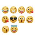 Collection of Ten Expressive 3D Emoji Faces on White Background emoticon expression Royalty Free Stock Photo