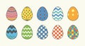 A collection of ten vibrantly decorated easter eggs with diverse geometric patterns Royalty Free Stock Photo