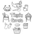 Collection thanksgiving element on doodles