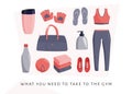 Collection of things to visit the gym. Stort vector set.