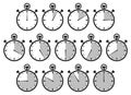 Set Of Thirteen Graphic Stopwatches Gray Different Times