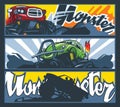 A collection of three banners with Monster cars. Vector graphics